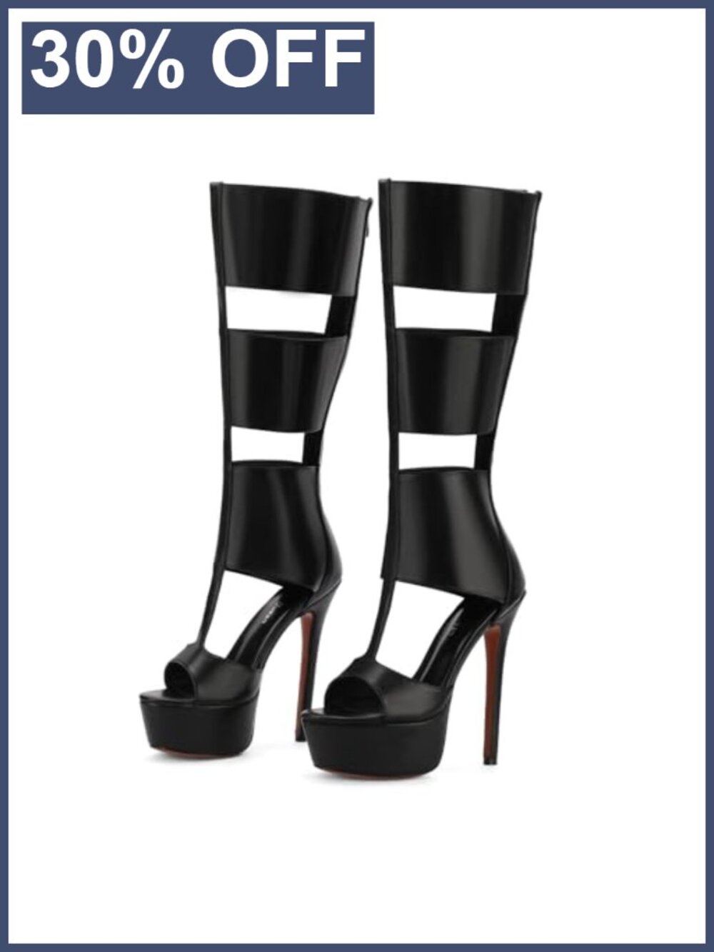 Faux Leather Platform Knee High Heels Open Toe Gladiator Sandals Party
